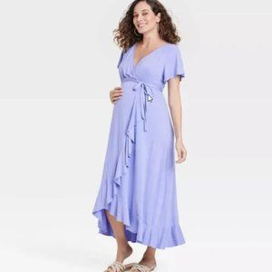 Flutter Short Sleeve Knit Maxi Maternity Empire Waist Dress - Purple/Lavender XL